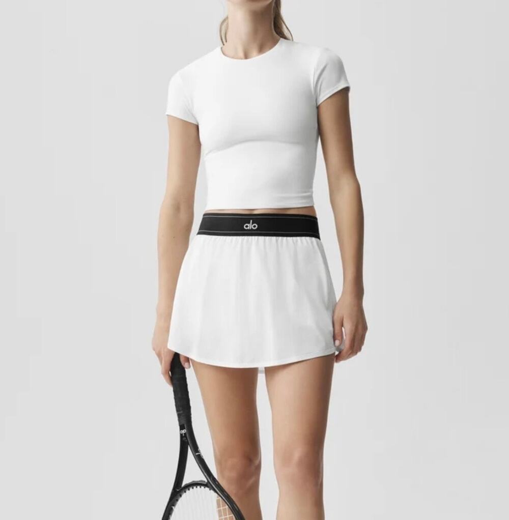 Alo Yoga Match Point Tennis Skirt, White/Black, Style W6240R, Size M